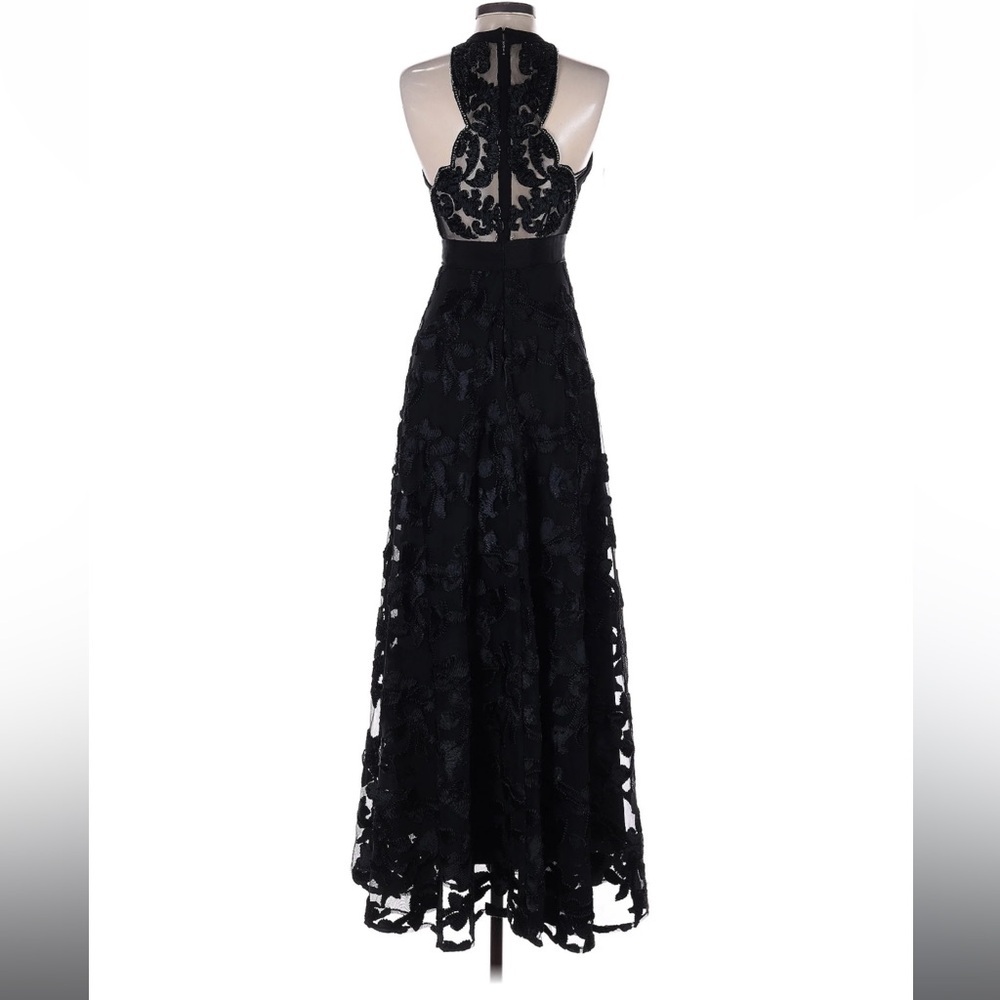 Badgley Mischka Black Floral Embroidered Gown